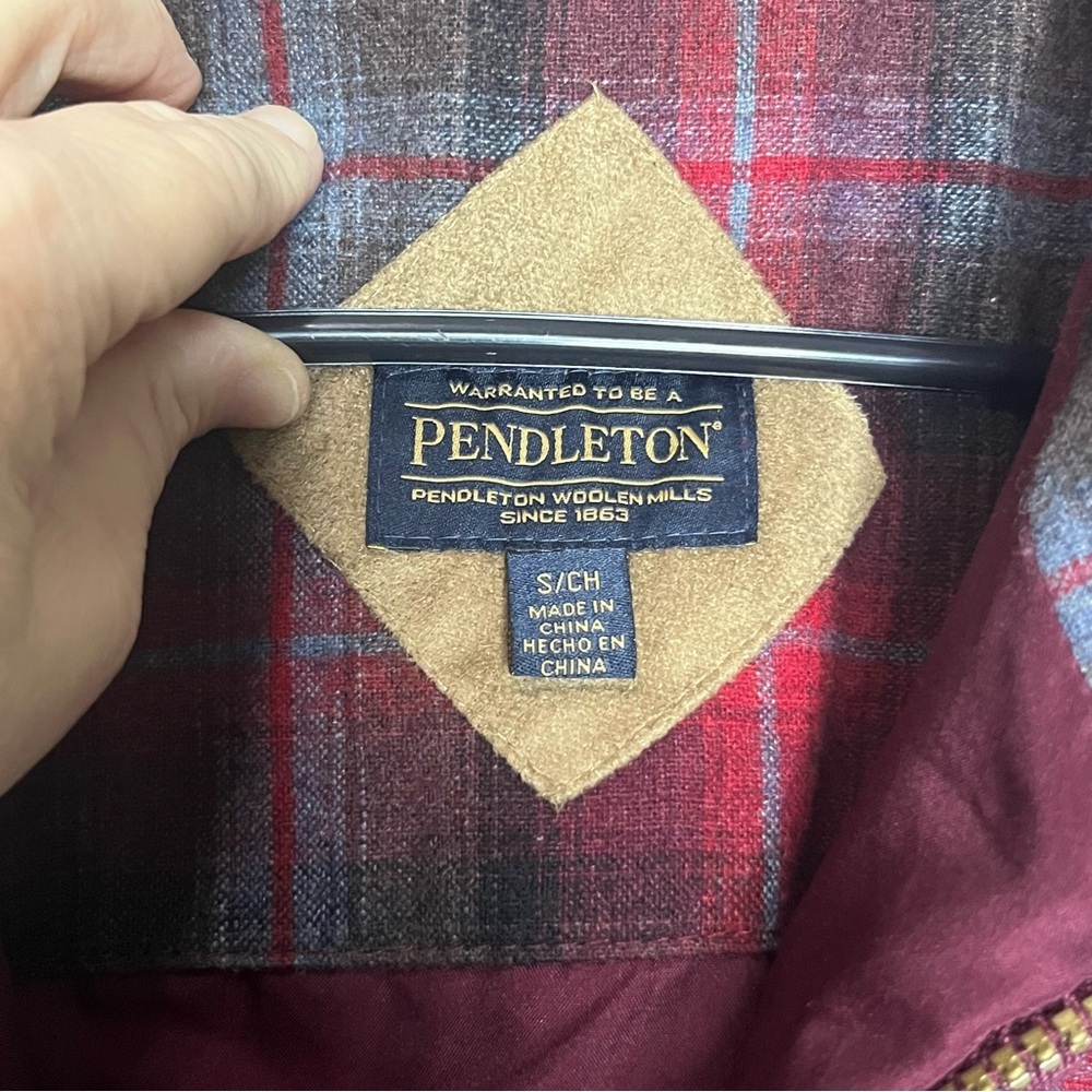 Pendleton Sherpa Full Zip Jacket Women Small Maroon Plaid Detail Pocket Outdoor - Picture 9 of 9